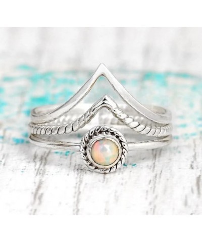 3 Stacking Rings Set, Opal Ring, Sterling Silver Ring,Gift for Women, Boho Ring, Simple Chevron Ring, Gemstone Bohemian Jewel...