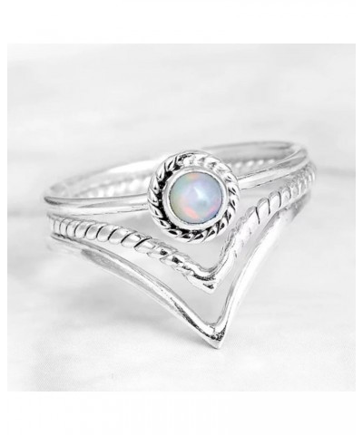 3 Stacking Rings Set, Opal Ring, Sterling Silver Ring,Gift for Women, Boho Ring, Simple Chevron Ring, Gemstone Bohemian Jewel...