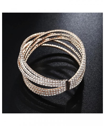 Rhinestone Bracelet for Women Multilayer Cuff Bracelet Craystal Braidal Bracelets Prom Party Jewelry Gold $8.99 Bracelets