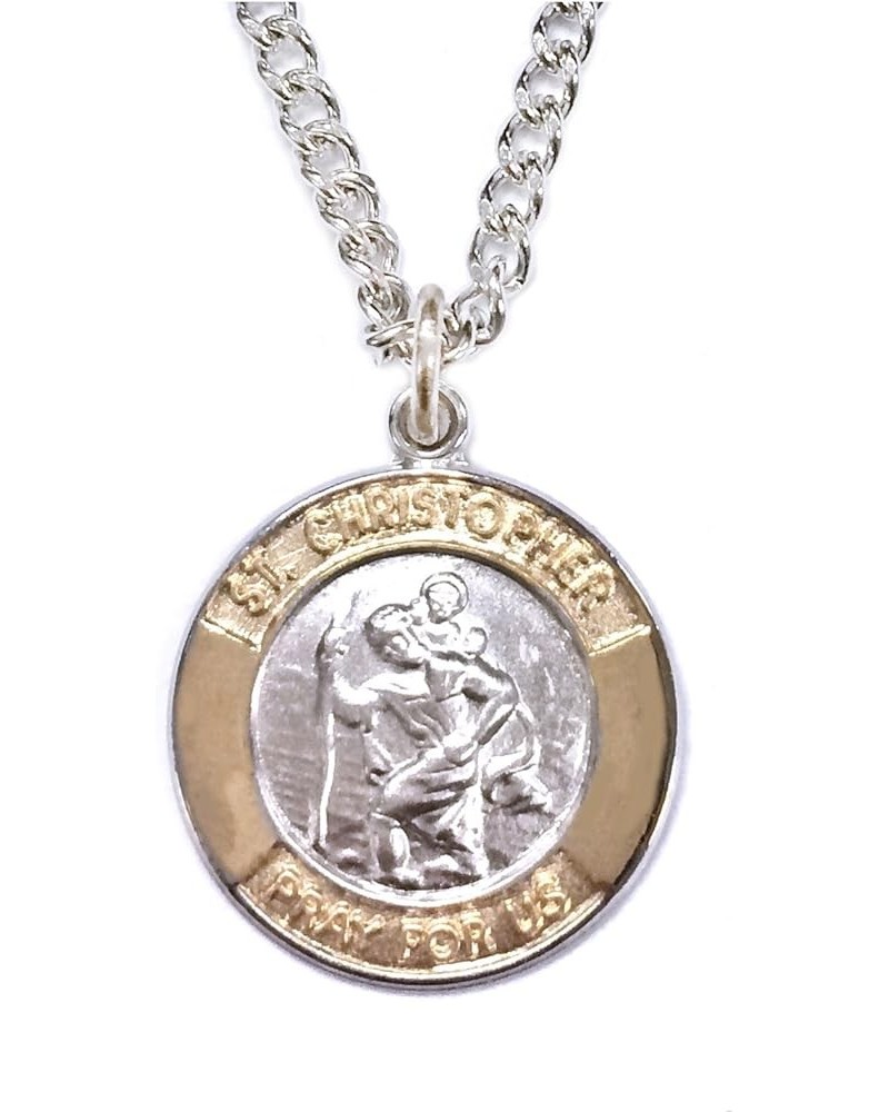 Sterling Silver Patron Saint Pendant Necklace with 14K Gold-Plated Border Religious Jewelry Saint $28.81 Necklaces