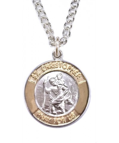 Sterling Silver Patron Saint Pendant Necklace with 14K Gold-Plated Border Religious Jewelry Saint $28.81 Necklaces