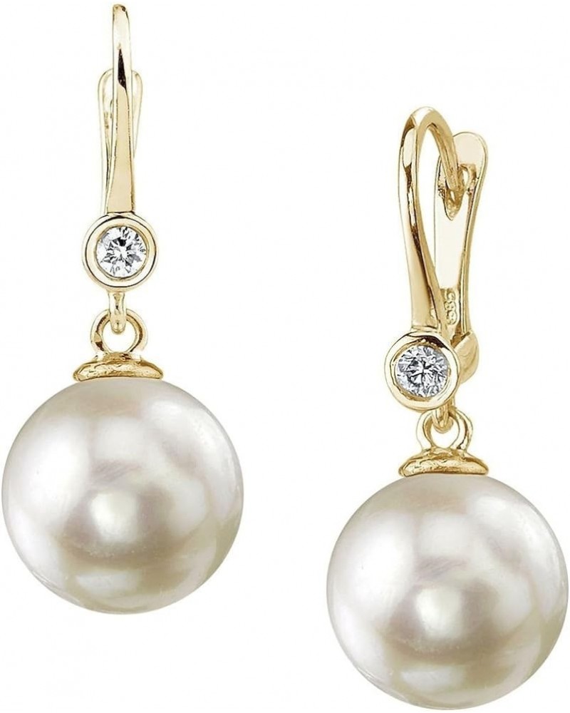 14K Gold AAA Quality Round Genuine White Akoya Cultured Pearl & Diamond Michelle Earrings for Women 7.5-8.0mm $191.52 Earrings