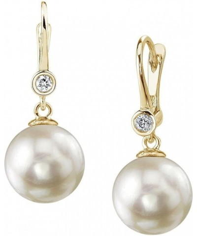 14K Gold AAA Quality Round Genuine White Akoya Cultured Pearl & Diamond Michelle Earrings for Women 7.5-8.0mm $191.52 Earrings