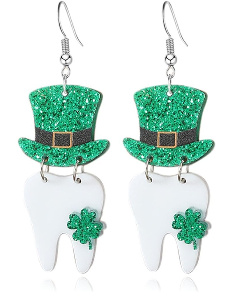 St. Patrick's Day Earrings for Women Girls Green Leaf Hat Clover Horseshoe Drop Earrings Irish Shamrock Acrylic Dangle Earrin...