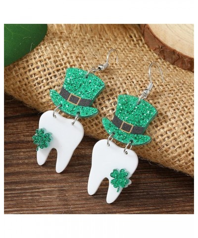 St. Patrick's Day Earrings for Women Girls Green Leaf Hat Clover Horseshoe Drop Earrings Irish Shamrock Acrylic Dangle Earrin...