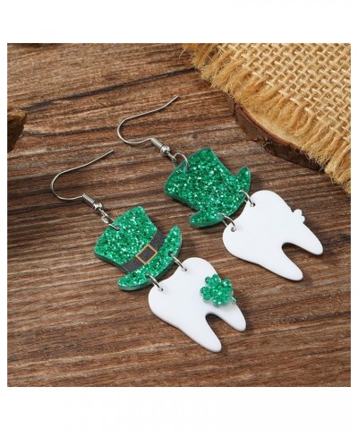 St. Patrick's Day Earrings for Women Girls Green Leaf Hat Clover Horseshoe Drop Earrings Irish Shamrock Acrylic Dangle Earrin...