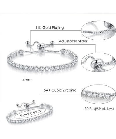 2 Pcs Tennis Bracelets for Women 14K Gold Plated AAA+ Cubic Zirconia CZ Diamond Classic Adjustable Slider Bracelet Fashion Je...