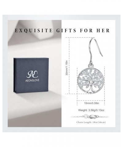 Sterling Silver Tree of Life Necklace and Earrings, Family Tree Jewelry Gifts for Women Girls - 18 Inch Silver Chain Earrings...