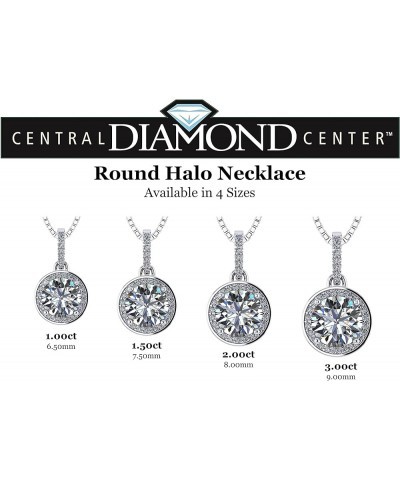 Round Halo Necklace w/1.00-3.00ct Center Gemstone in Silver & Pure Brilliance Zirconia Double Halo Design platinum plated 1.0...