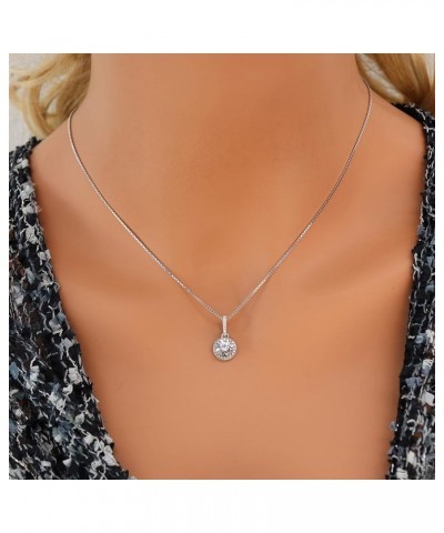 Round Halo Necklace w/1.00-3.00ct Center Gemstone in Silver & Pure Brilliance Zirconia Double Halo Design platinum plated 1.0...