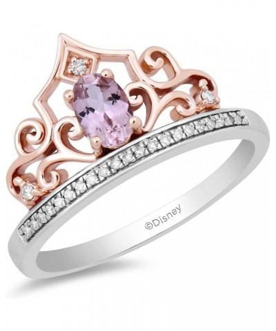 Enchanted Disney Fine Jewelry Sterling Silver and 10K Rose Gold 1/10 Cttw Natural White Round Diamond and Pink Tourmaline Aur...