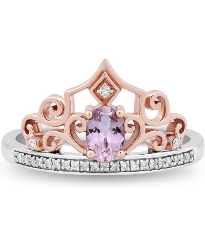 Enchanted Disney Fine Jewelry Sterling Silver and 10K Rose Gold 1/10 Cttw Natural White Round Diamond and Pink Tourmaline Aur...