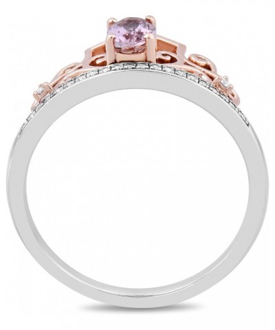 Enchanted Disney Fine Jewelry Sterling Silver and 10K Rose Gold 1/10 Cttw Natural White Round Diamond and Pink Tourmaline Aur...