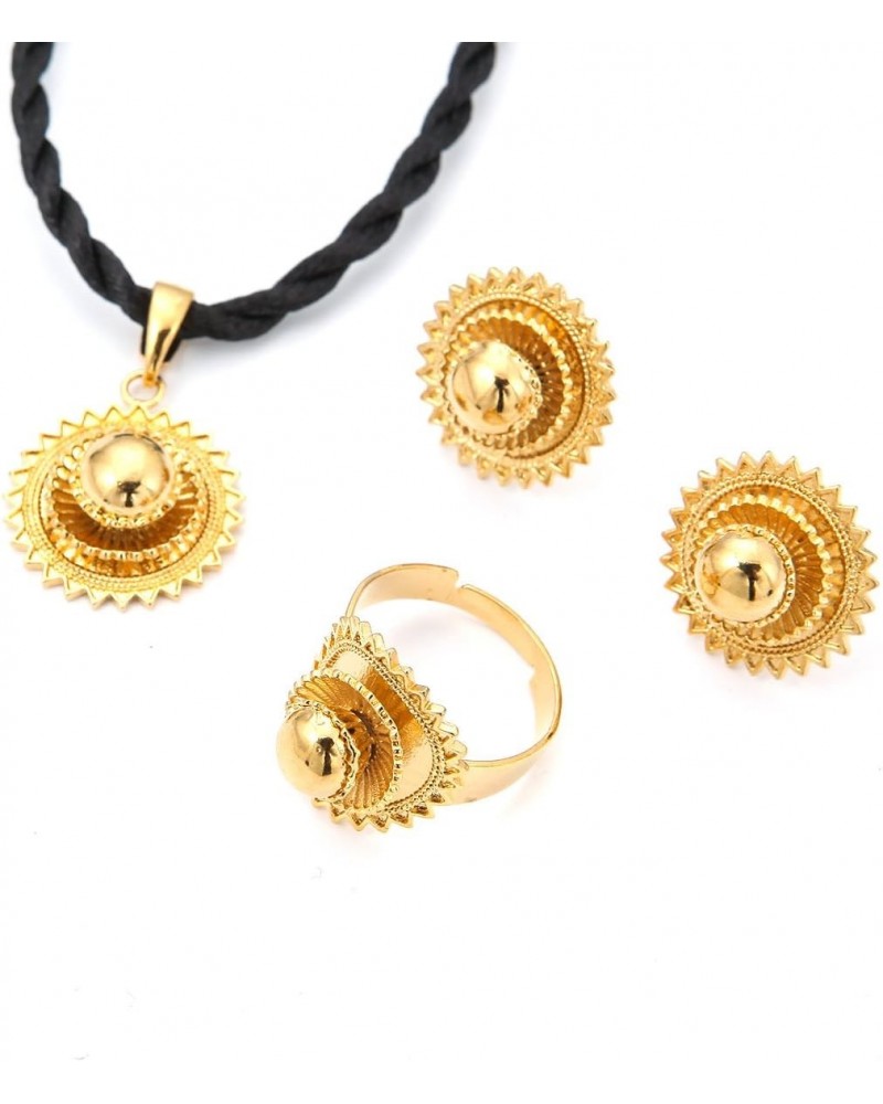 Necklace Pendants Earrings Ring Set Gold Filled Plated Jewelry African Ethiopia Flower Jewelry Set $10.82 Jewelry Sets