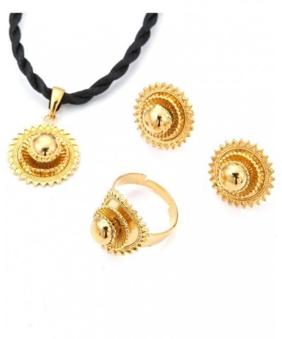 Necklace Pendants Earrings Ring Set Gold Filled Plated Jewelry African Ethiopia Flower Jewelry Set $10.82 Jewelry Sets