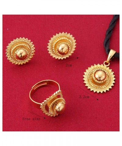 Necklace Pendants Earrings Ring Set Gold Filled Plated Jewelry African Ethiopia Flower Jewelry Set $10.82 Jewelry Sets