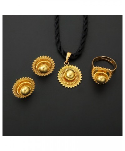 Necklace Pendants Earrings Ring Set Gold Filled Plated Jewelry African Ethiopia Flower Jewelry Set $10.82 Jewelry Sets