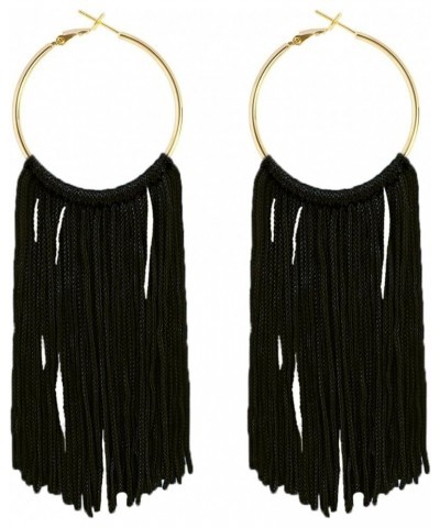 Boho Long Tassel Dangle Earrings for Women Lightweight Circle Hoop Silky Thread Fringe Drop Statemen Earrings black $4.78 Ear...