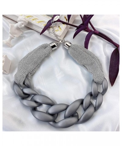 Statement Chunky Fashion Acrylic Beads Choker Chain Necklace for Women Gifts Sliver Grey $11.54 Necklaces