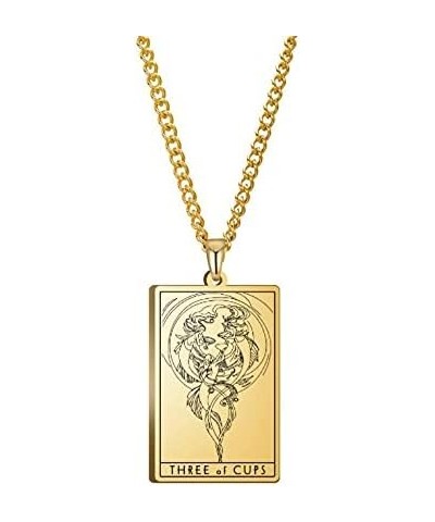Tarot Card Necklace for Men Women,Stainless Steel The Suit of Cups Tarot Card Pendant Rider Waite Necklace 18K IP Gold Plated...