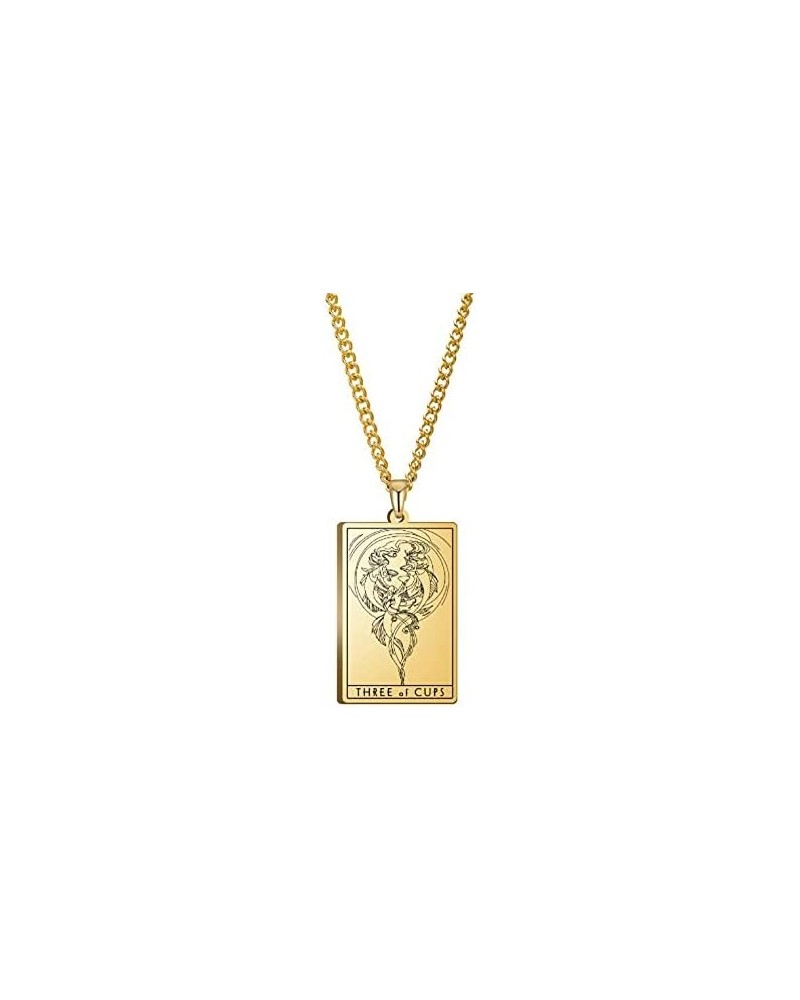 Tarot Card Necklace for Men Women,Stainless Steel The Suit of Cups Tarot Card Pendant Rider Waite Necklace 18K IP Gold Plated...