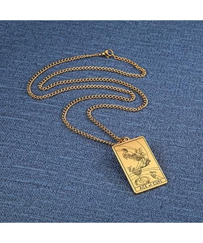 Tarot Card Necklace for Men Women,Stainless Steel The Suit of Cups Tarot Card Pendant Rider Waite Necklace 18K IP Gold Plated...