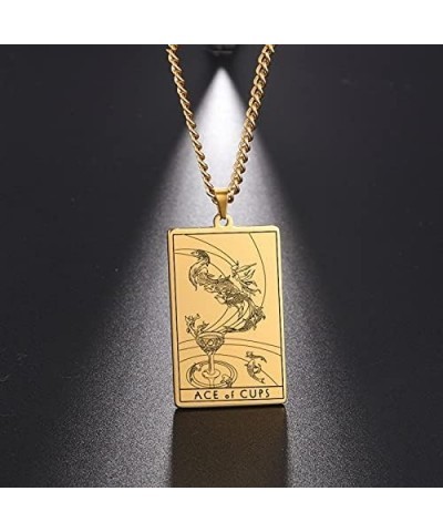 Tarot Card Necklace for Men Women,Stainless Steel The Suit of Cups Tarot Card Pendant Rider Waite Necklace 18K IP Gold Plated...