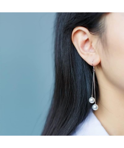 S925 Silver Artificial Pearl Threader Dangle Drop Earrings Threader Tassel Dangling Charm Earrings Fashion Jewelry Gifts for ...