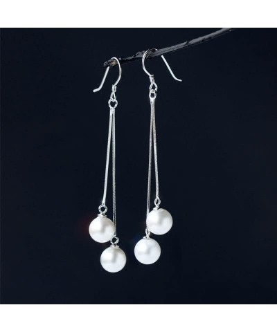 S925 Silver Artificial Pearl Threader Dangle Drop Earrings Threader Tassel Dangling Charm Earrings Fashion Jewelry Gifts for ...