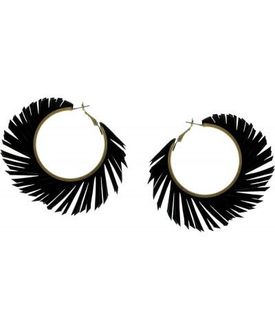 Willow Chunky Gold Hoop Earrings, Colorful Fringe Spiral Womens Hoop Earrings Fashion Jewelry for Any Event Gold / Black $9.7...
