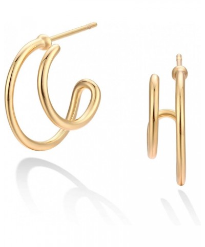 Stud Earrings for Women 14K Gold Plated Simple Hypoallergenic Small Ear Jewelry Double Hoop $10.72 Earrings