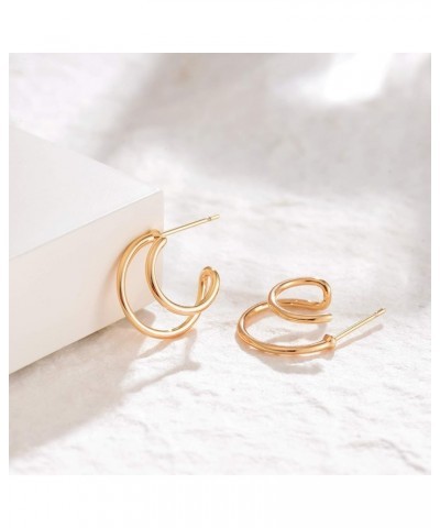 Stud Earrings for Women 14K Gold Plated Simple Hypoallergenic Small Ear Jewelry Double Hoop $10.72 Earrings