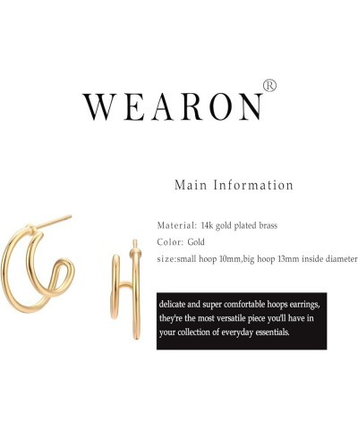 Stud Earrings for Women 14K Gold Plated Simple Hypoallergenic Small Ear Jewelry Double Hoop $10.72 Earrings