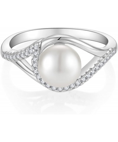 Pearl Rings for Women Sterling Silver,7mm Pearl Cubic Zirconia Rings Band Engagement Rings for Women size 5-10 8mm pearl-styl...