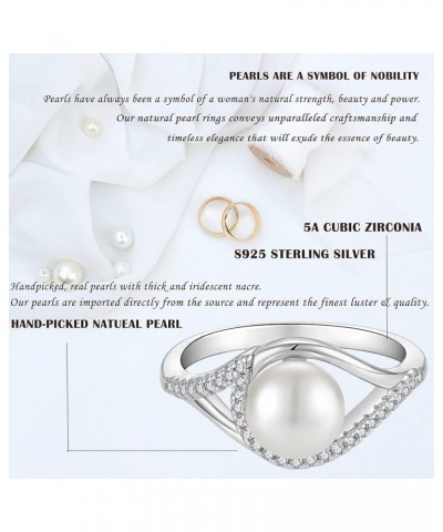 Pearl Rings for Women Sterling Silver,7mm Pearl Cubic Zirconia Rings Band Engagement Rings for Women size 5-10 8mm pearl-styl...