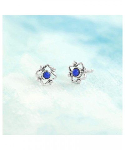 Jewelry Sterling Silver Flower Shaped Dot Stud Earring Lapis $13.51 Earrings