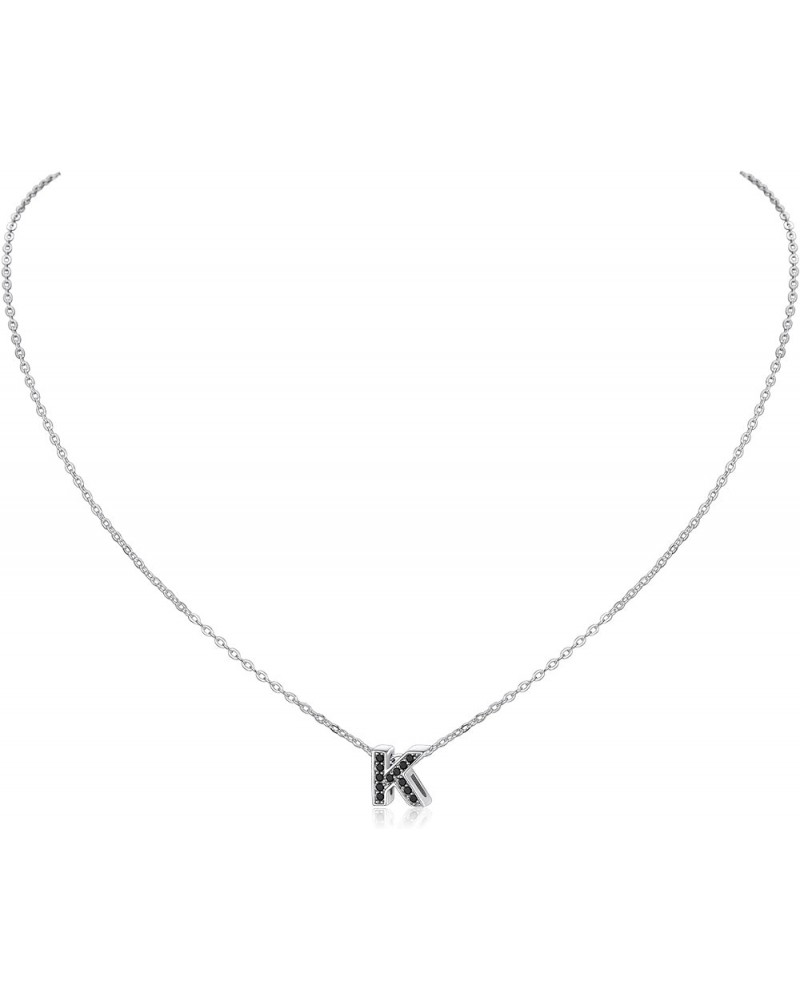 Cubic Zirconia Initial Necklace for Women 925 Sterling Silver Letter Necklace Dainty Personalized Jewelry (with Gift Box) Bla...