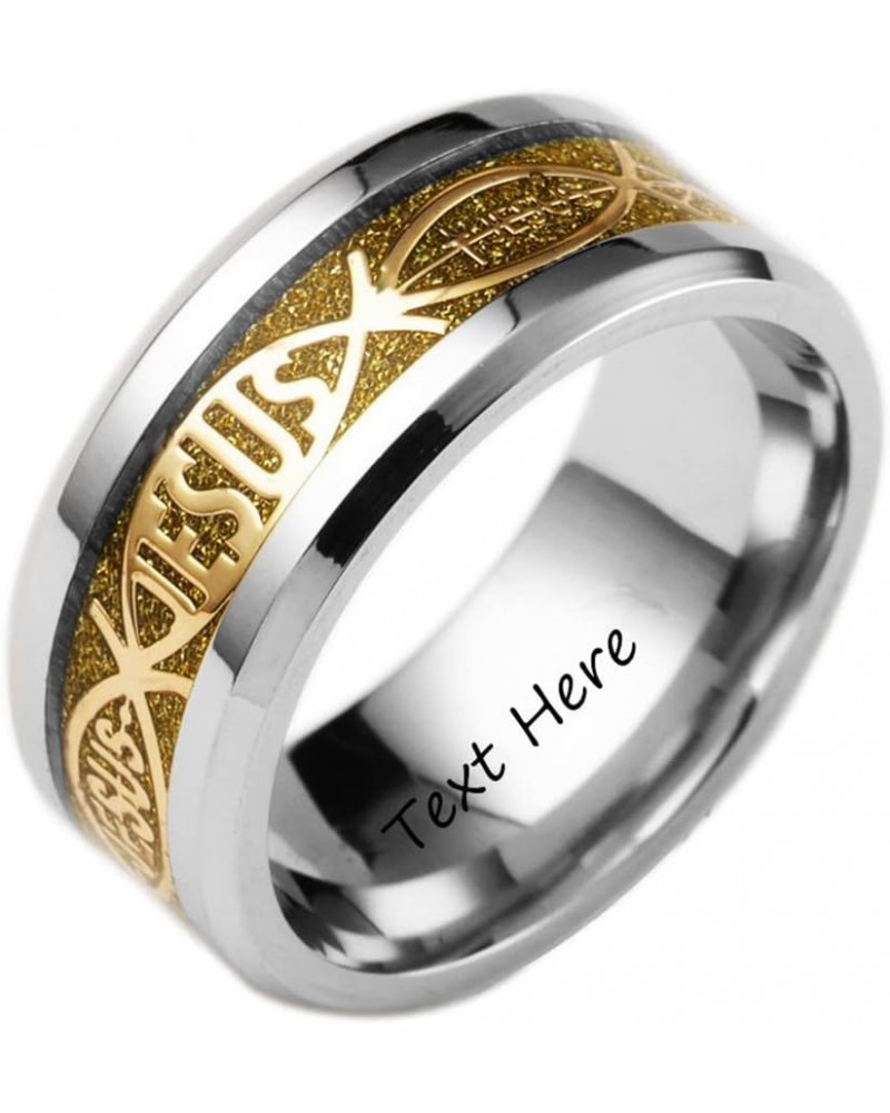 Personalized Jesus Fish Ring for Men Women,Custom Jesus Ichthus Christian Band Stainless Steel Jesus Cross Enamel Jesus Ring ...