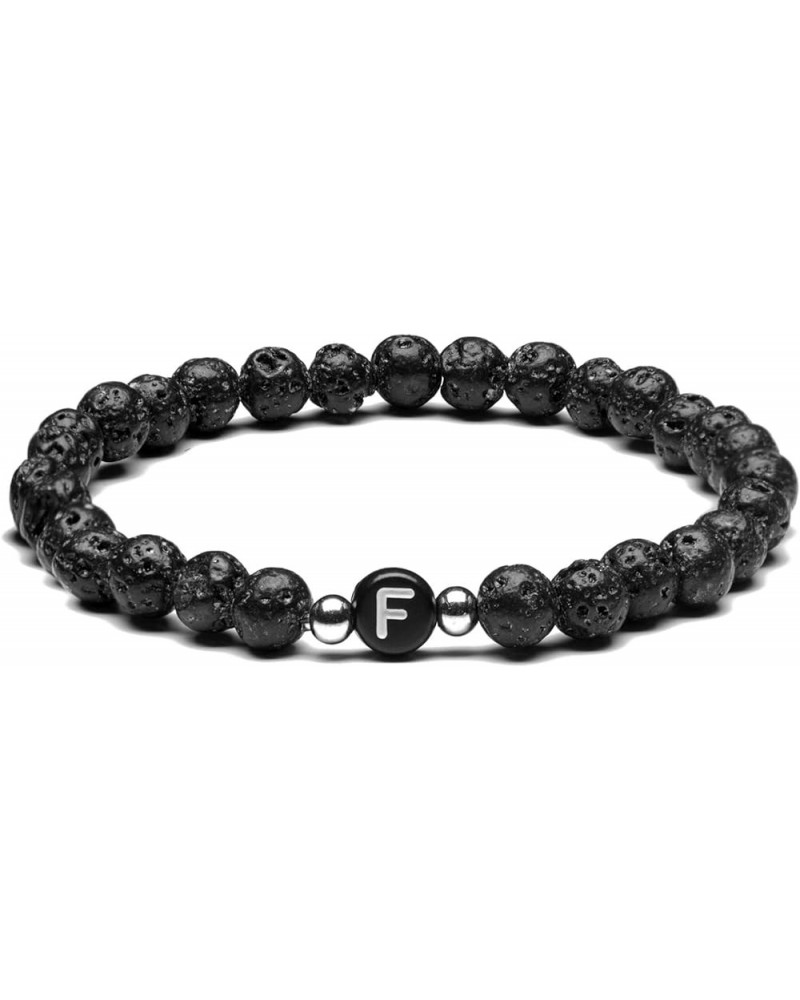 Name Bracelet Personalized Initial Letter Lava Rock Handmade for Women Men Couples (E) F $8.50 Bracelets