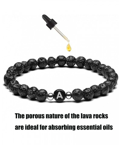 Name Bracelet Personalized Initial Letter Lava Rock Handmade for Women Men Couples (E) F $8.50 Bracelets