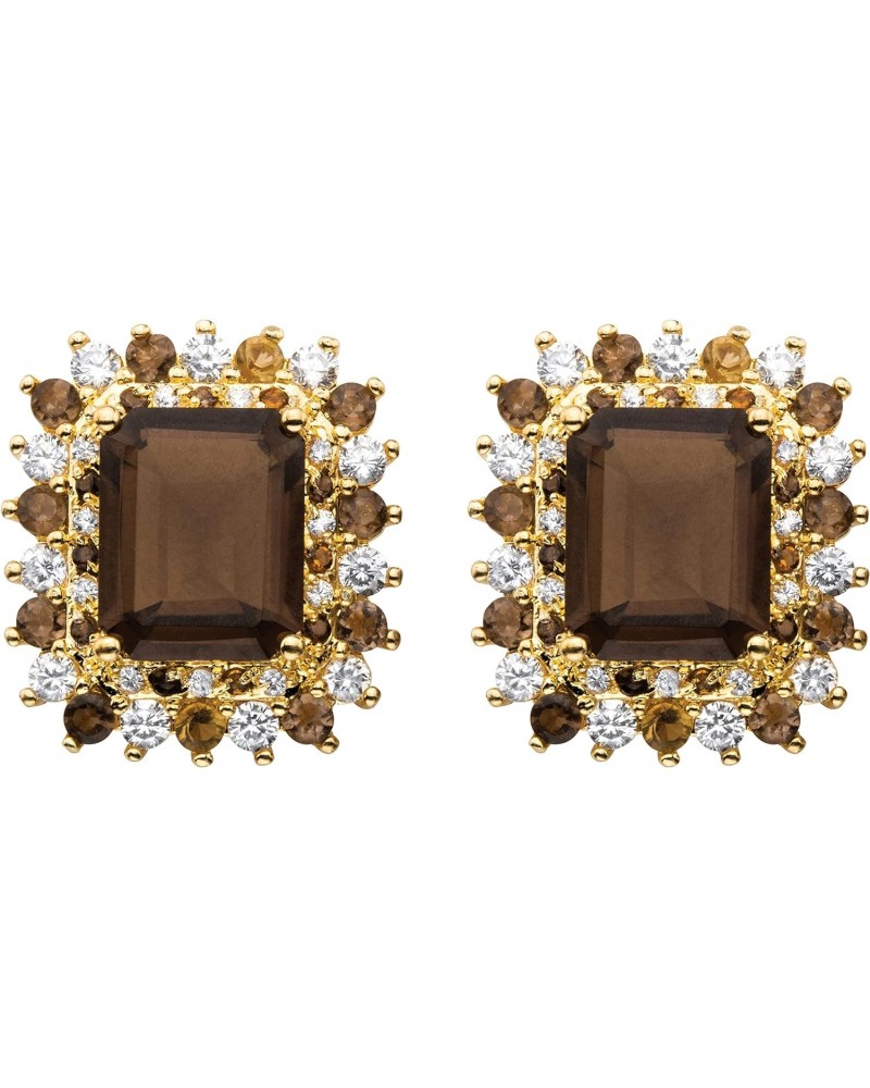 PalmBeach Yellow Gold-plated Emerald Cut Genuine Smoky Topaz Button Earrings (18x16mm) $28.00 Earrings