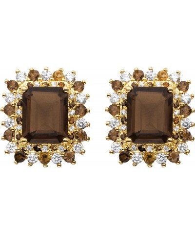 PalmBeach Yellow Gold-plated Emerald Cut Genuine Smoky Topaz Button Earrings (18x16mm) $28.00 Earrings