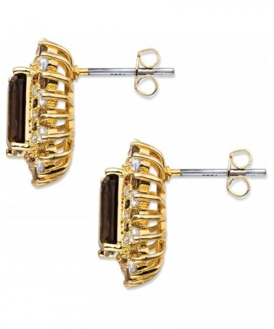 PalmBeach Yellow Gold-plated Emerald Cut Genuine Smoky Topaz Button Earrings (18x16mm) $28.00 Earrings