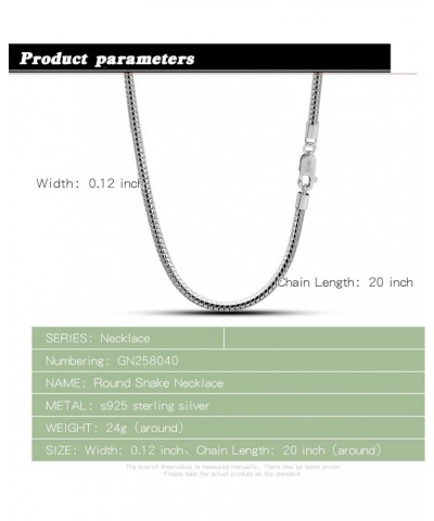 Italy 925 Sterling Silver Snake Chain Necklace Men & Women 3MM-4MM Rolo Link Round Chain Chokers 18 "20" 22 "24" 26 "28" 30" ...