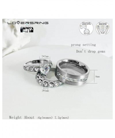 Couple Ring Bridal Set His Hers White Gold Plated White CZ Stainless Steel Wedding Ring Band Set $15.38 Sets