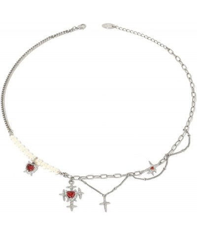 Chicomfy Fashionable INS Luxury Style Choker Necklace for Women Gothic Blood Red Zircon Star Cross Necklace $16.49 Necklaces