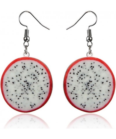 Lightweight Trendy Statement Creative Funny Lifelike Fruits Acrylic Flat Earrings for Women/Girl's Pitaya $9.87 Earrings