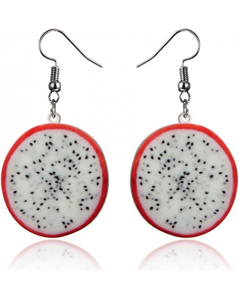 Lightweight Trendy Statement Creative Funny Lifelike Fruits Acrylic Flat Earrings for Women/Girl's Pitaya $9.87 Earrings