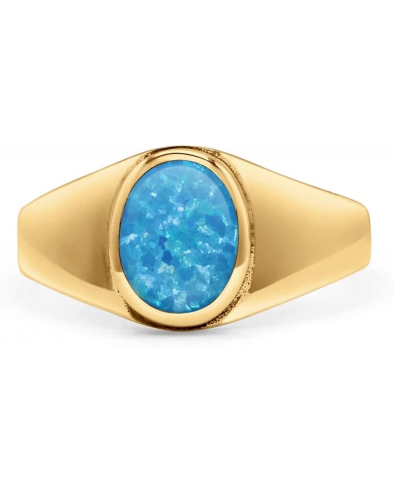 Petite Dainty Fashion Oval Thumb Ring Lab Created Opal Solid 925 Sterling Silver Yellow Tone, Lab Created Blue Opal $14.09 Rings