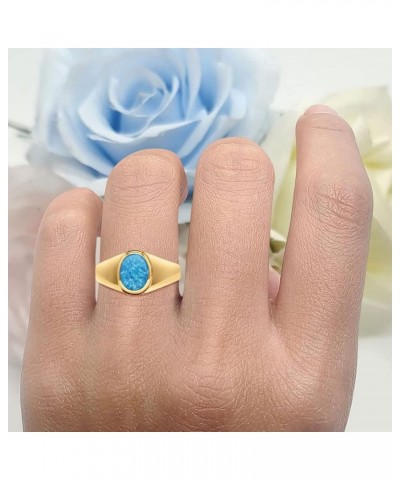 Petite Dainty Fashion Oval Thumb Ring Lab Created Opal Solid 925 Sterling Silver Yellow Tone, Lab Created Blue Opal $14.09 Rings